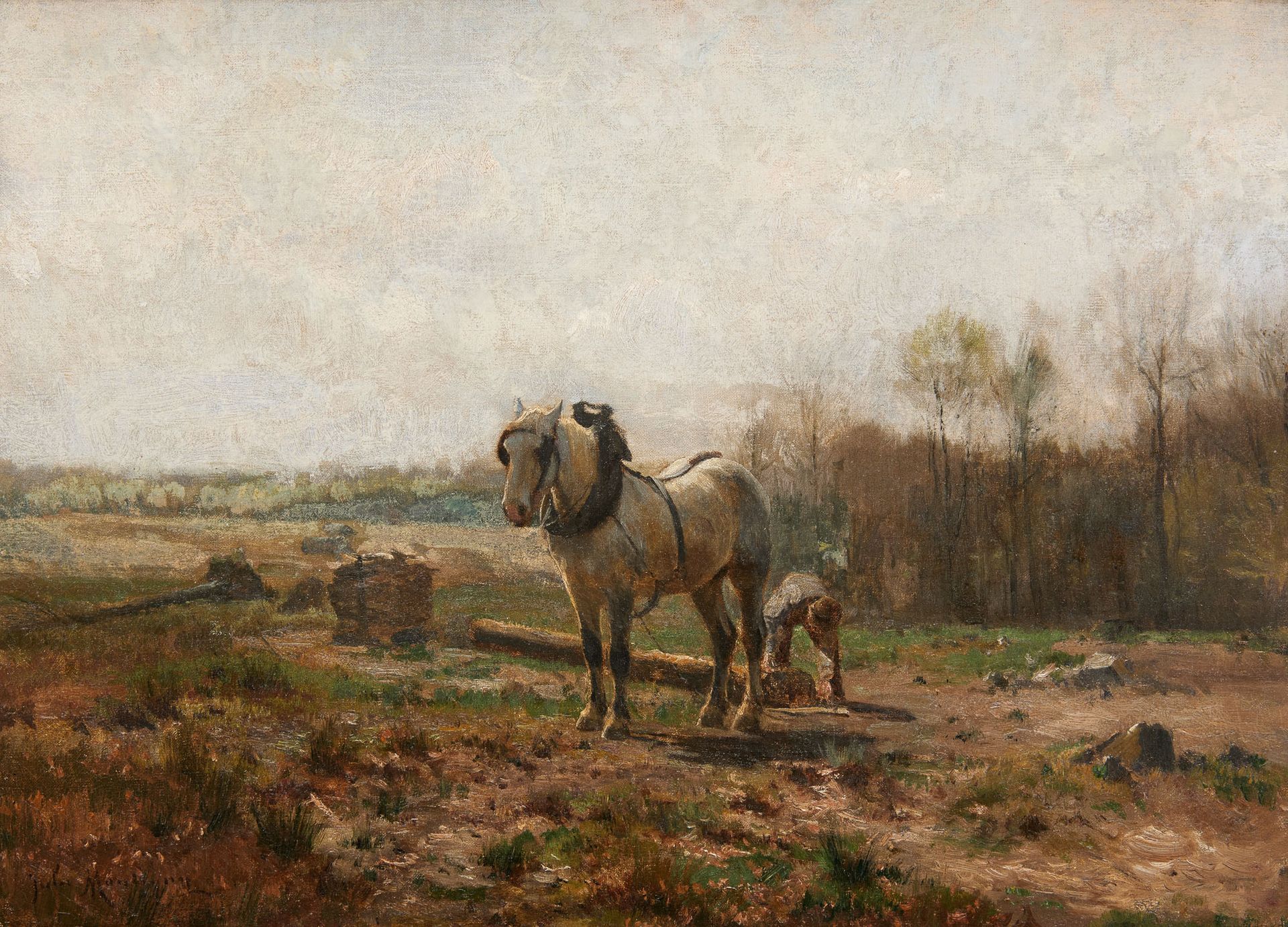 Jules Léon MONTIGNY École belge (1847-1899) Oil on canvas (lined): Skidding in t&hellip;