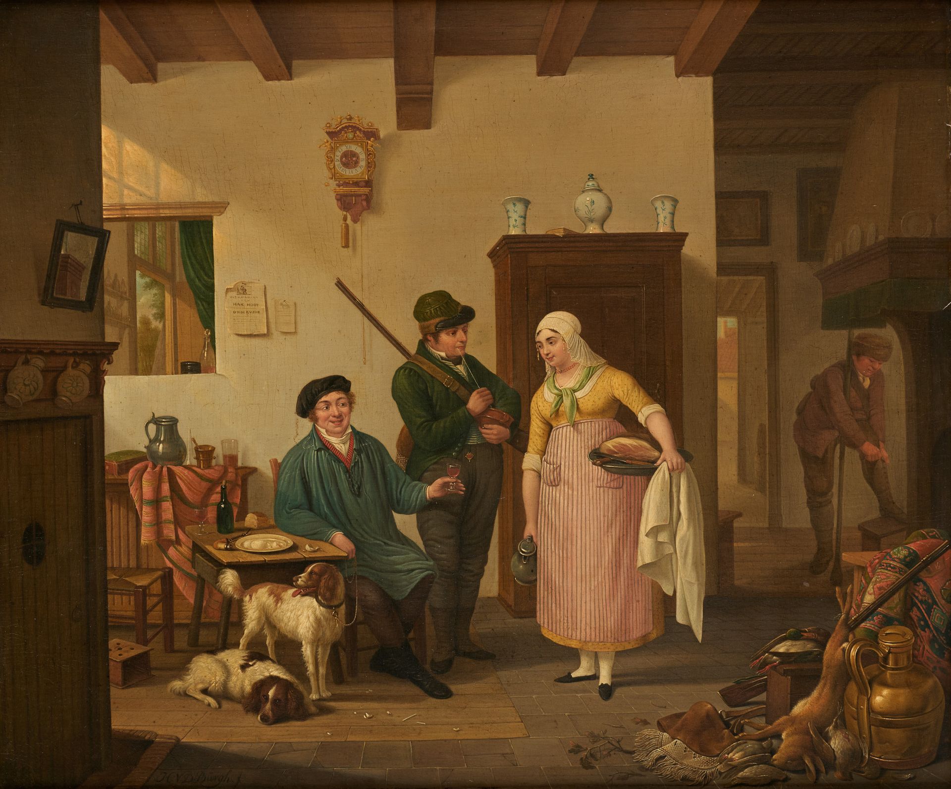H. Van den Burg (École hollandaise 19e) Oil on panel: Hunters rewarded for their&hellip;