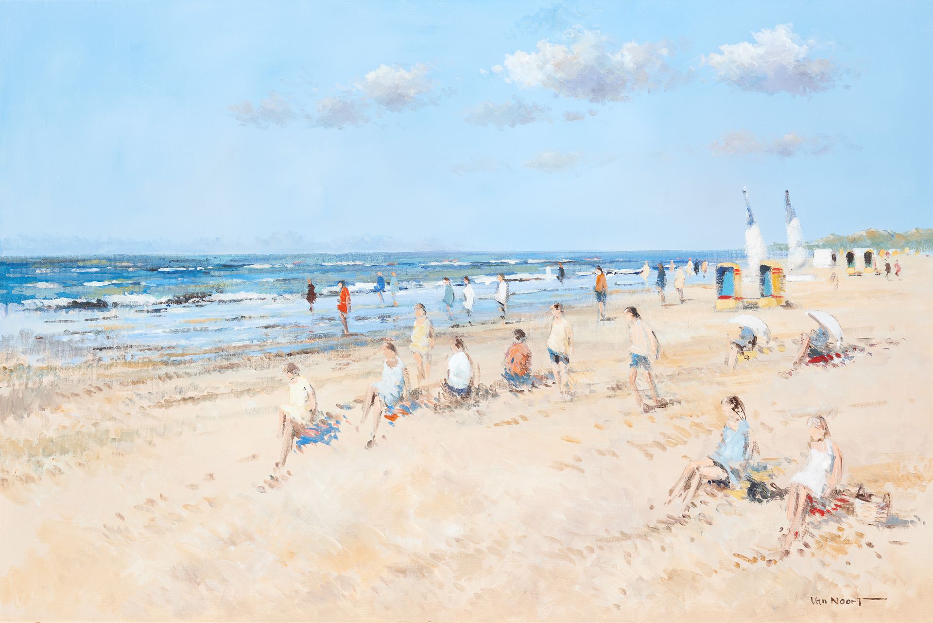 Alexander VAN NOORT École hollandaise (1953) Óleo sobre lienzo: Playa junto al m&hellip;