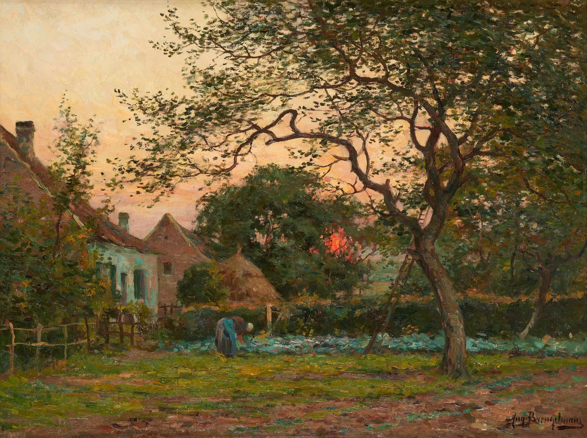 Auguste BREUGELMANS (École belge 19/20e) 布面油画：农场的夕阳。

签名：Aug. Breugelmans.

尺寸：6&hellip;