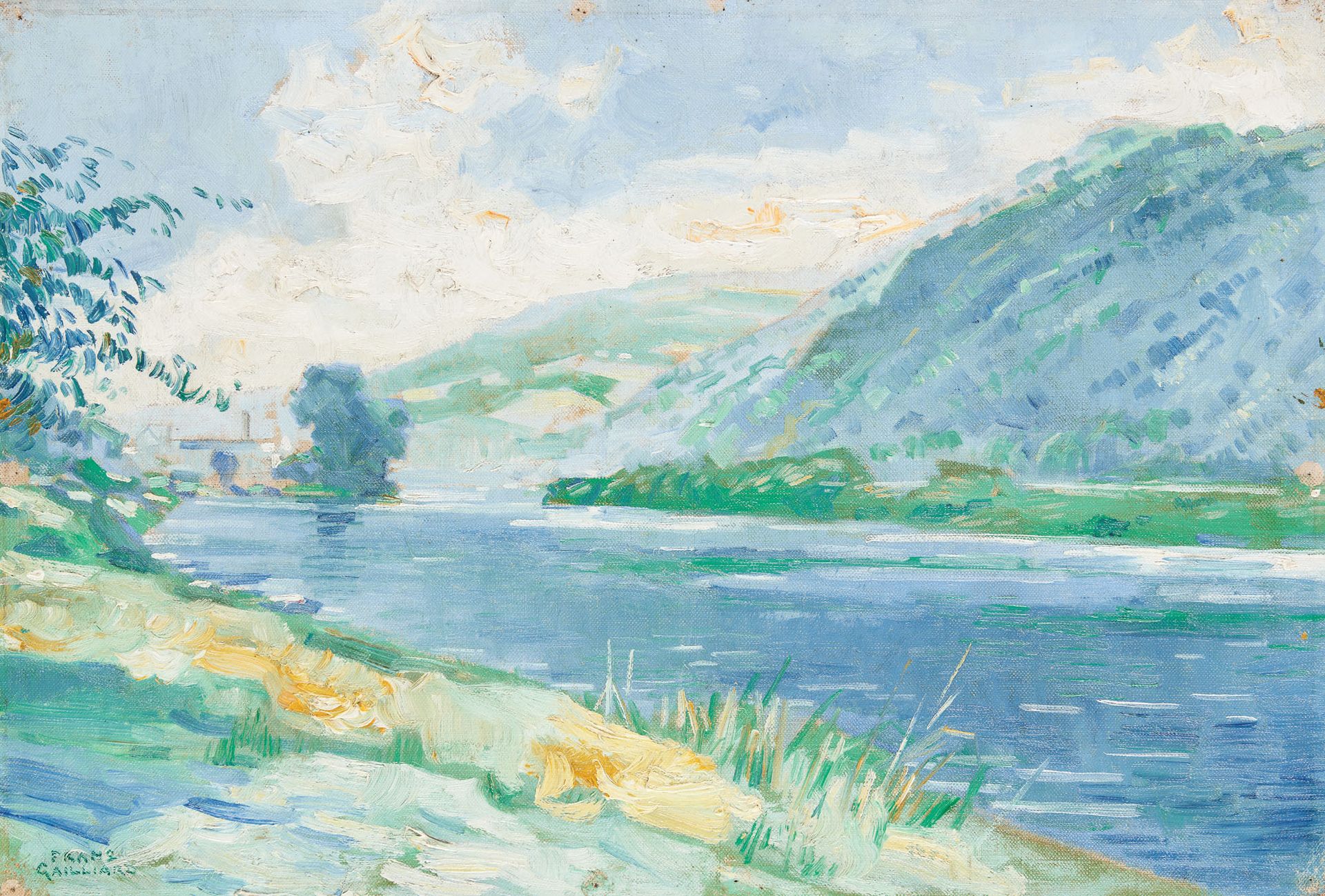 Frans GAILLIARD École belge (1861-1932) 布面油画（内衬）。晴朗的溪流。

签名：弗朗茨-盖尔利亚德。

尺寸：38 x &hellip;
