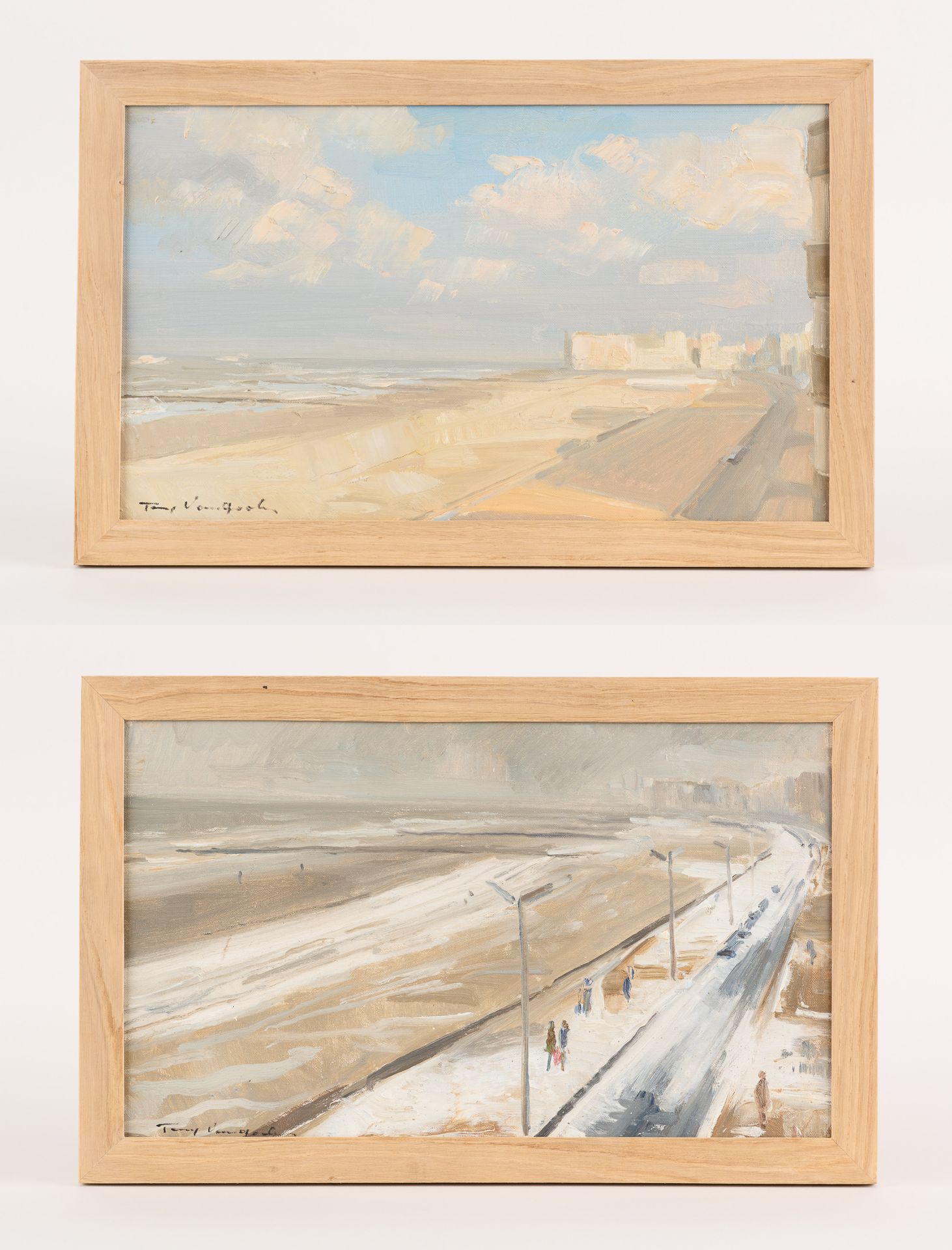 Tony VAN GOOLEN École belge (1924-1985) 画布上的油彩安装在面板上（两套）。北海的景色。

签名：Tony Van Goo&hellip;