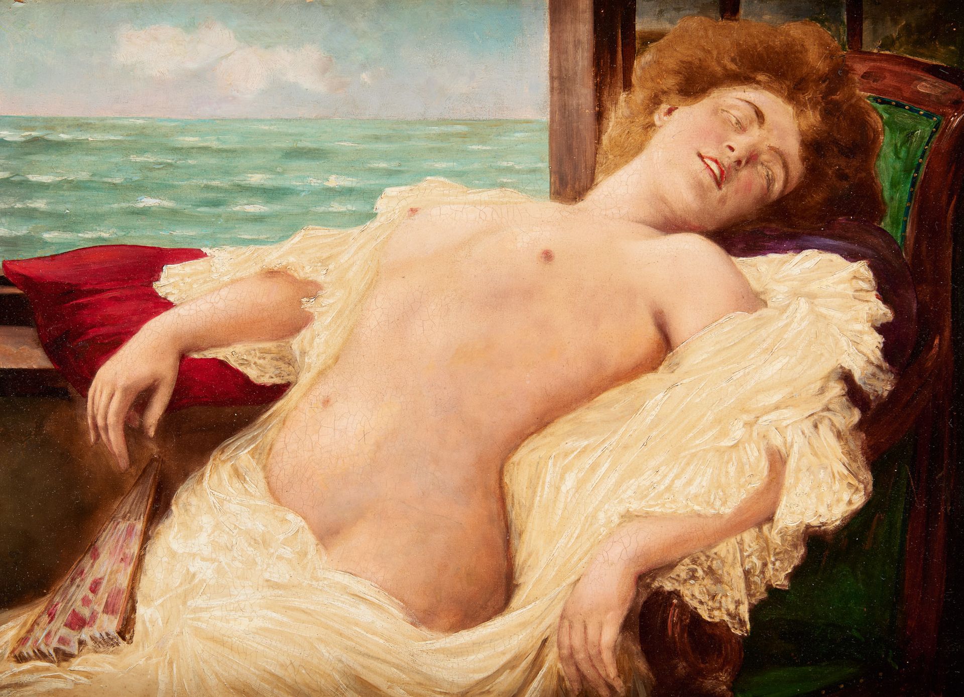 Edouard François ZIER École française (1856-1924) 板面油画：女性裸体在窗前看海。

右下方有签名：Ed. Zi&hellip;
