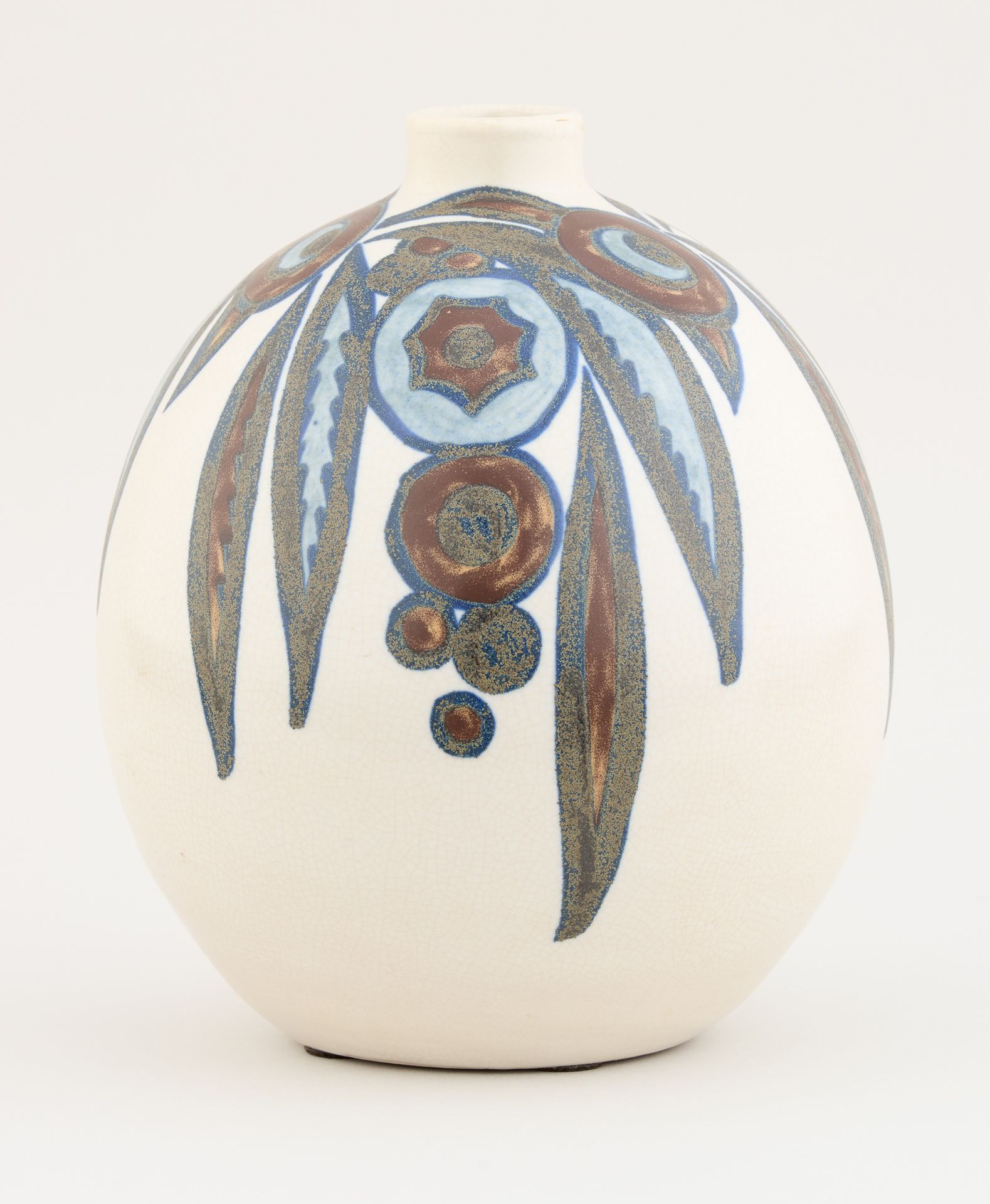 Charles CATTEAU (École belge) Ceramic: Glazed stoneware vase with stylized flora&hellip;