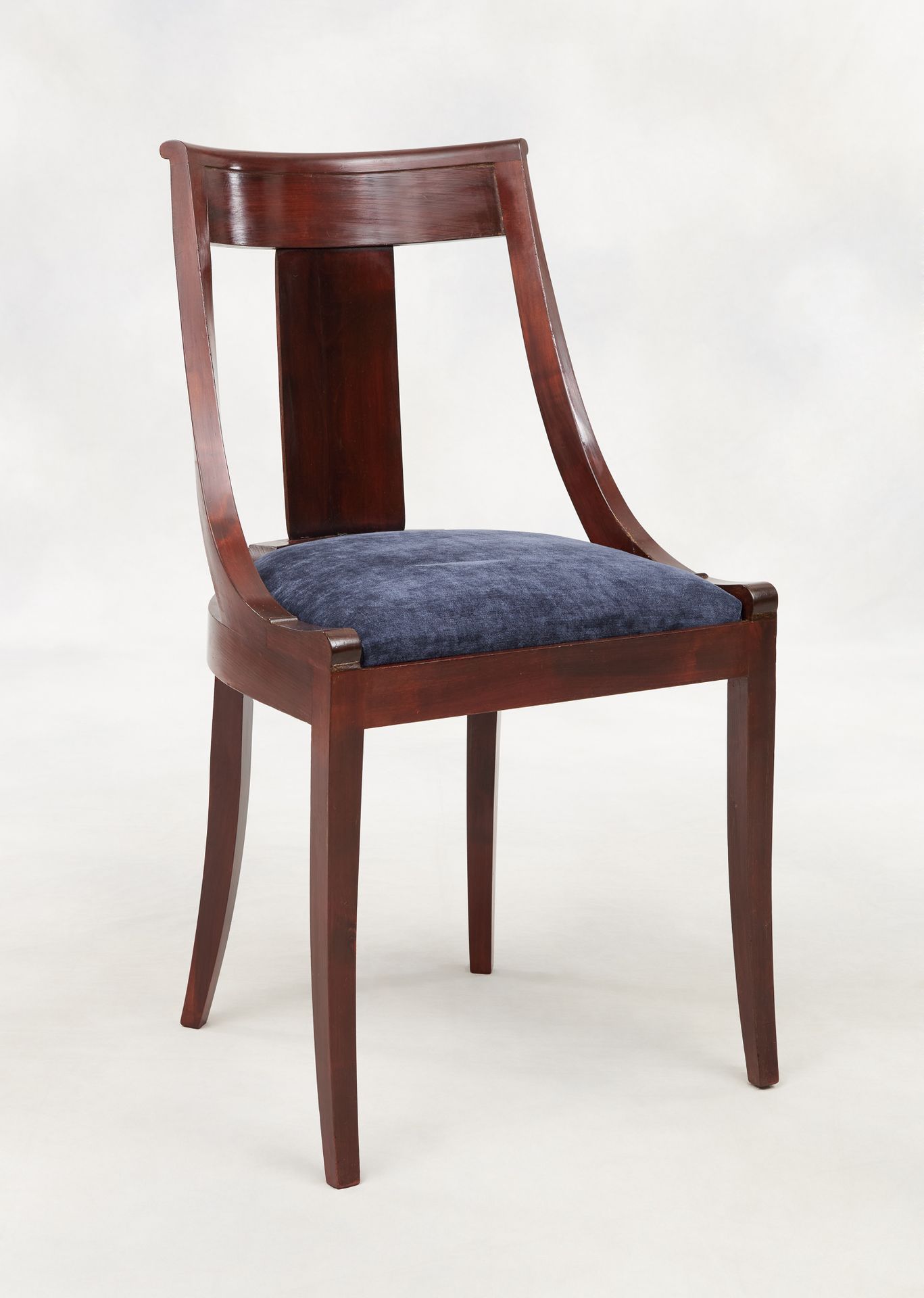 D'époque Art Déco. Furniture: Suite of six stained cherry chairs covered with ne&hellip;