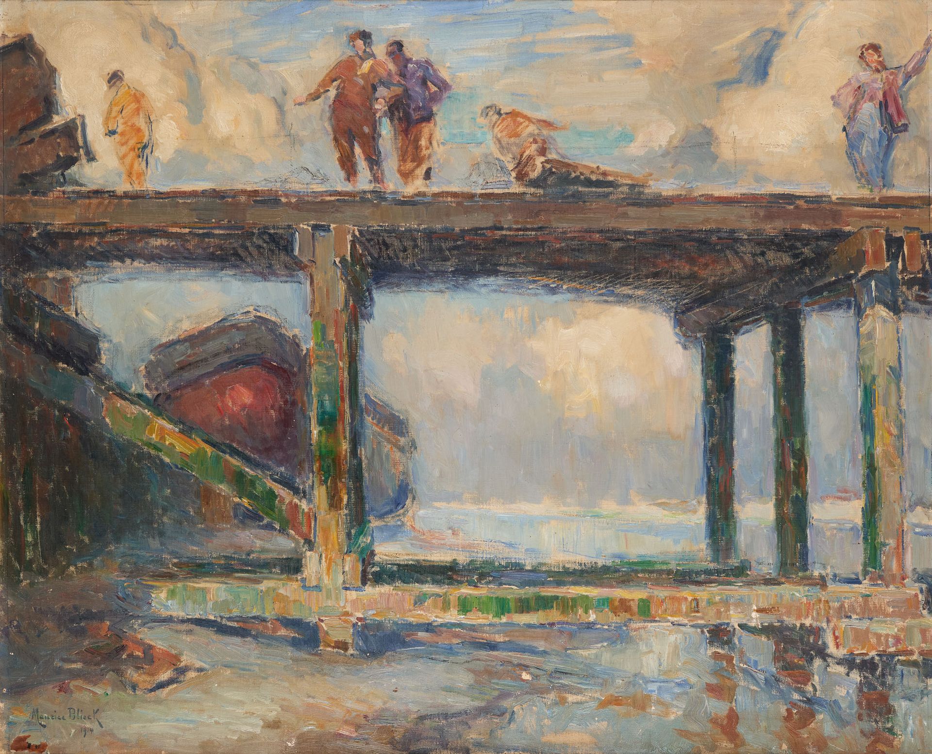 Maurice BLIECK École belge (1876-1922) 布面油画：码头。

签名和日期：Maurice Blieck 1914。

尺寸：&hellip;