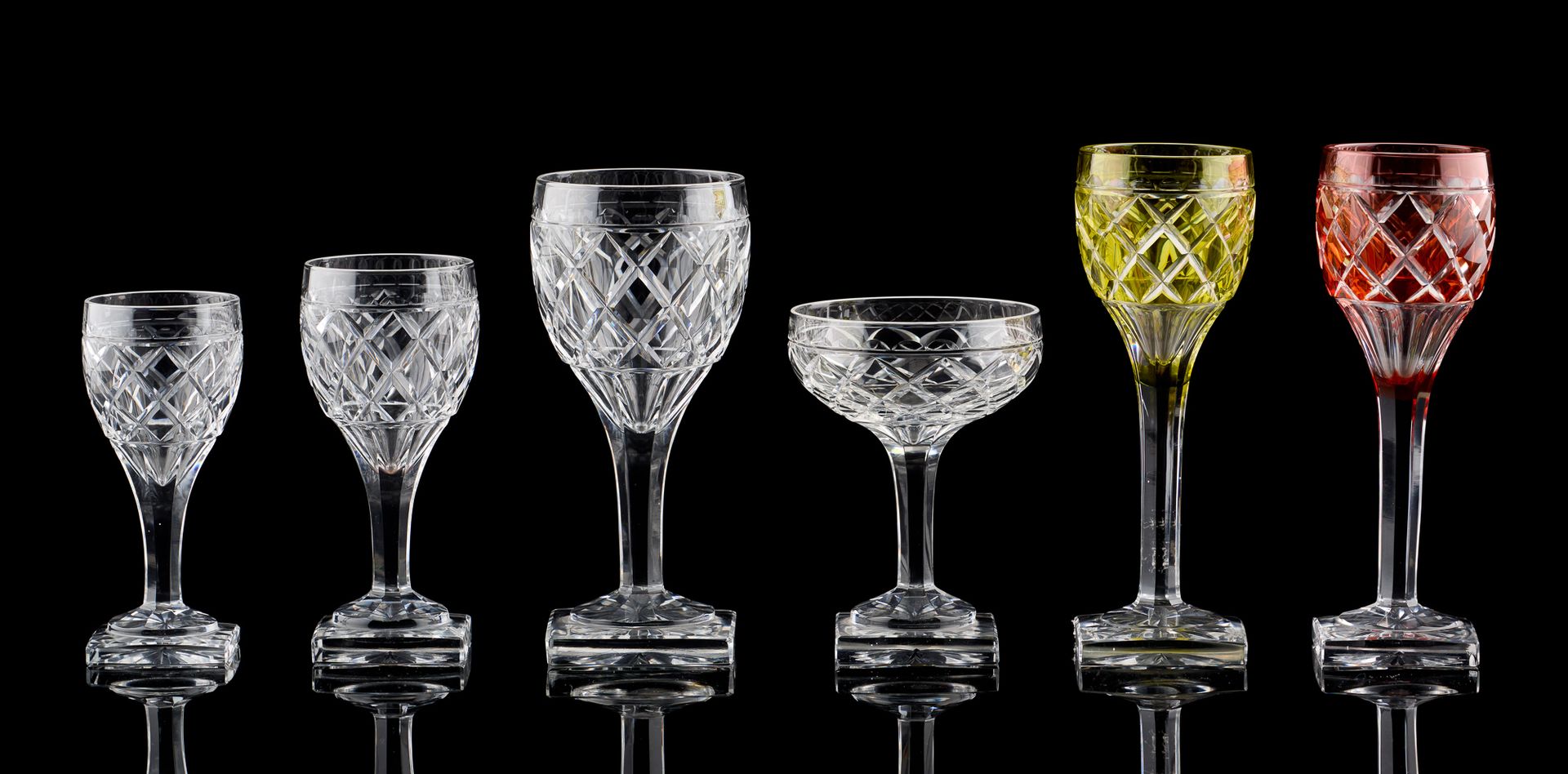VAL SAINT LAMBERT. Glassware: Set of clear cut crystal glasses, "Sainte Hélène" &hellip;