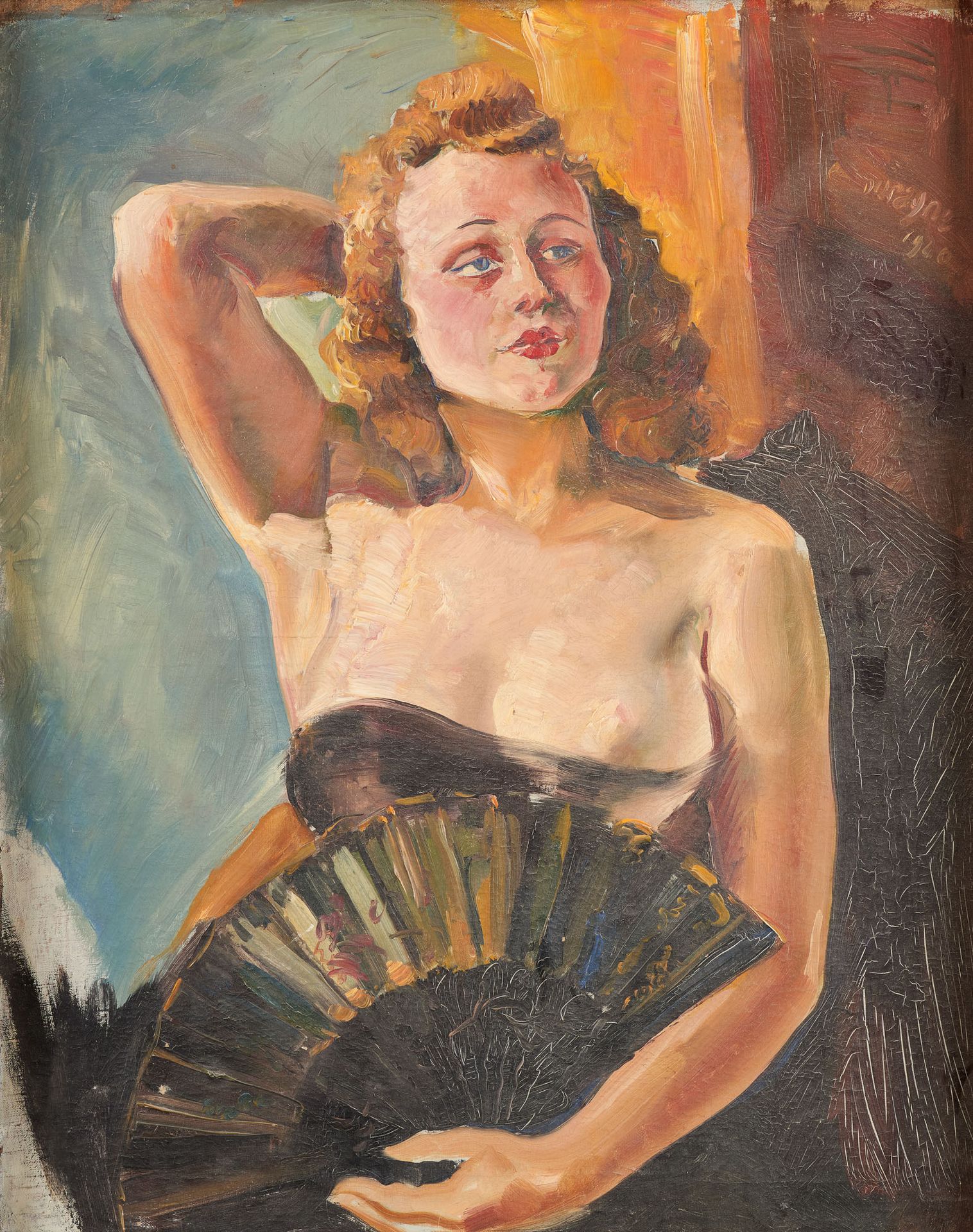 Adrien DUPAGNE École belge (1889-1980) 布面油画：一个年轻女人的肖像，部分脱衣。

签名和日期：Dupagne 1940。&hellip;