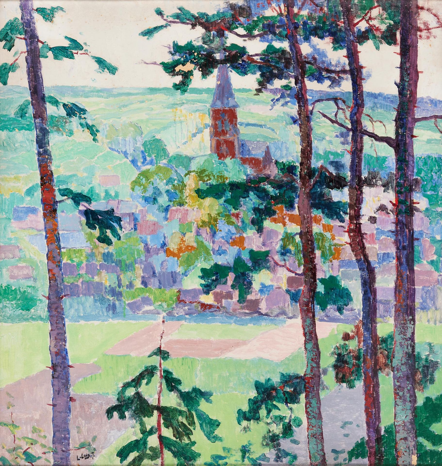 Léon LONDOT École belge (1878-1953) 纸板上的油画："Tourneppe"。

签名：L. Landot。

(失踪)。

尺&hellip;