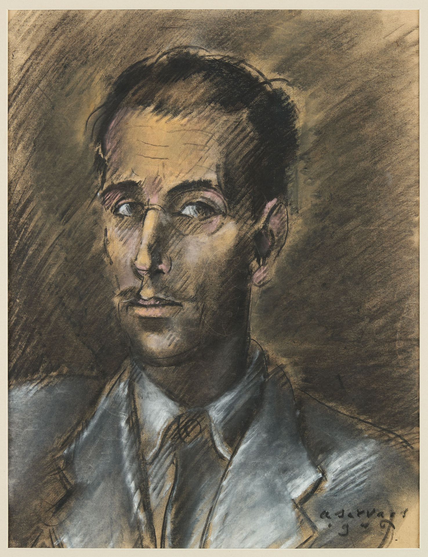 Albert SERVAES École belge (1883-1966) Pastel sur papier: Autoportrait présumé d&hellip;