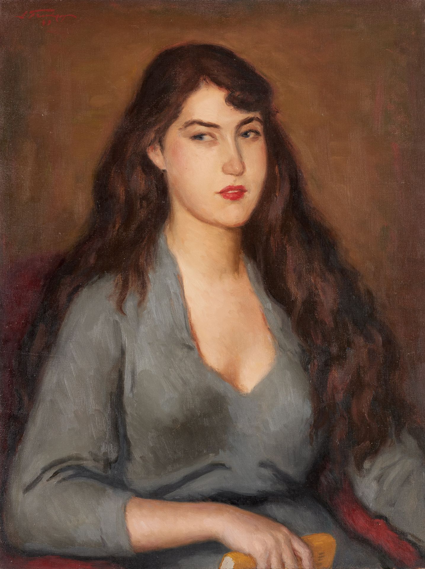 Leonide FRECHKOP École russe (1897-1982) Óleo sobre lienzo: Retrato de una joven&hellip;