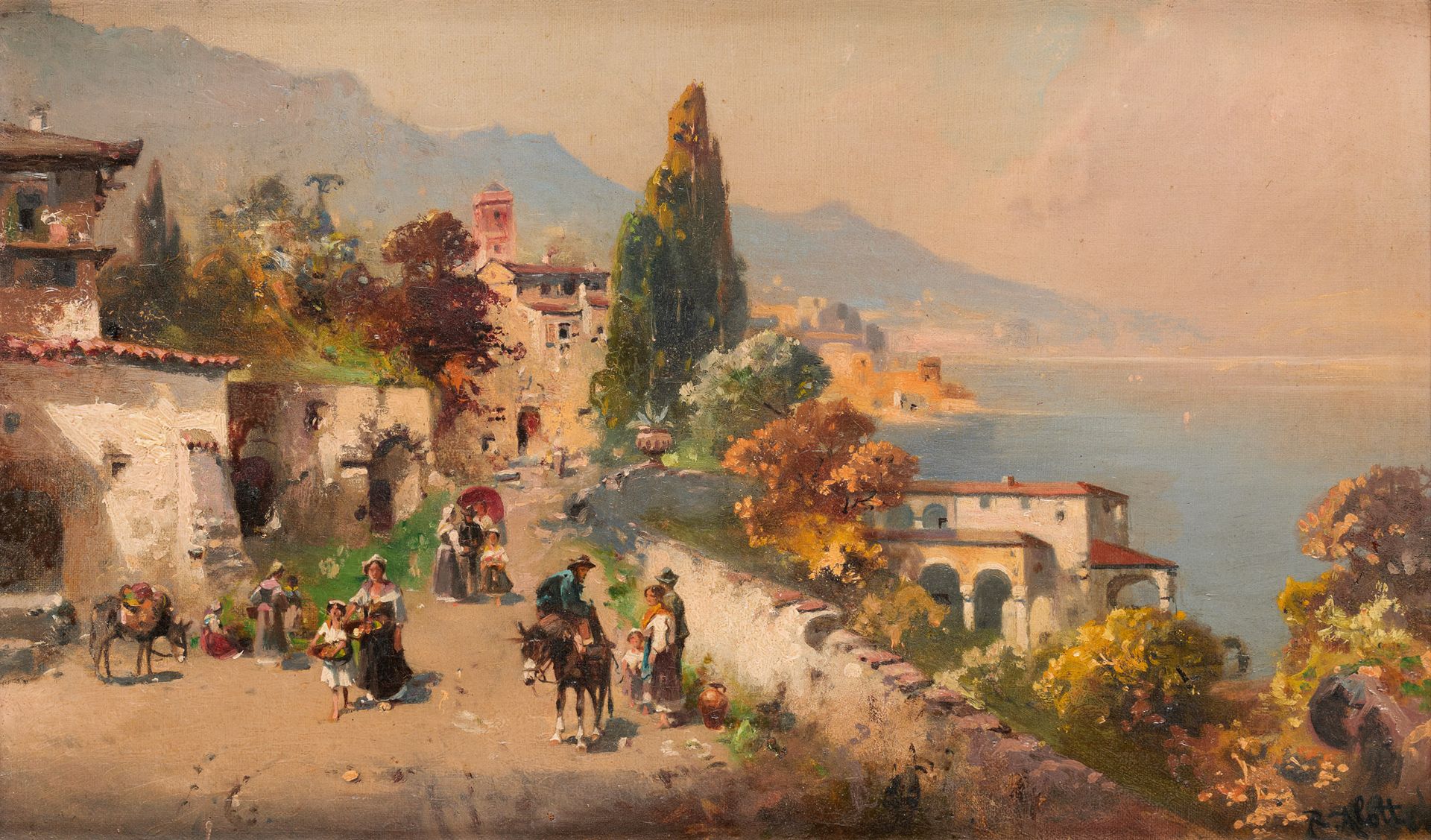 Robert ALOTT École autrichienne (1850-1910) Huile sur toile: Rue animée de la ba&hellip;