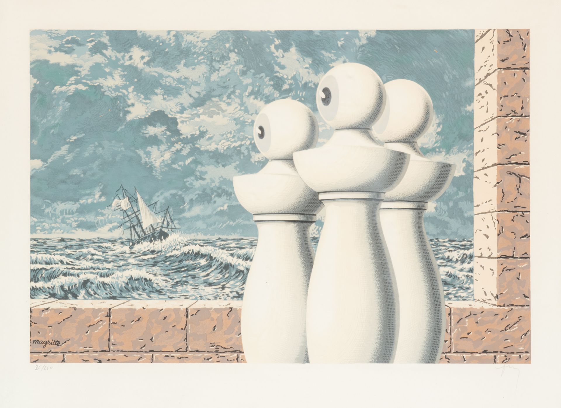 René MAGRITTE École belge (1898-1967) 印刷品，纸上彩色石版画：《艰难的穿越》。

版面上有签名：Magritte，印刷品说&hellip;