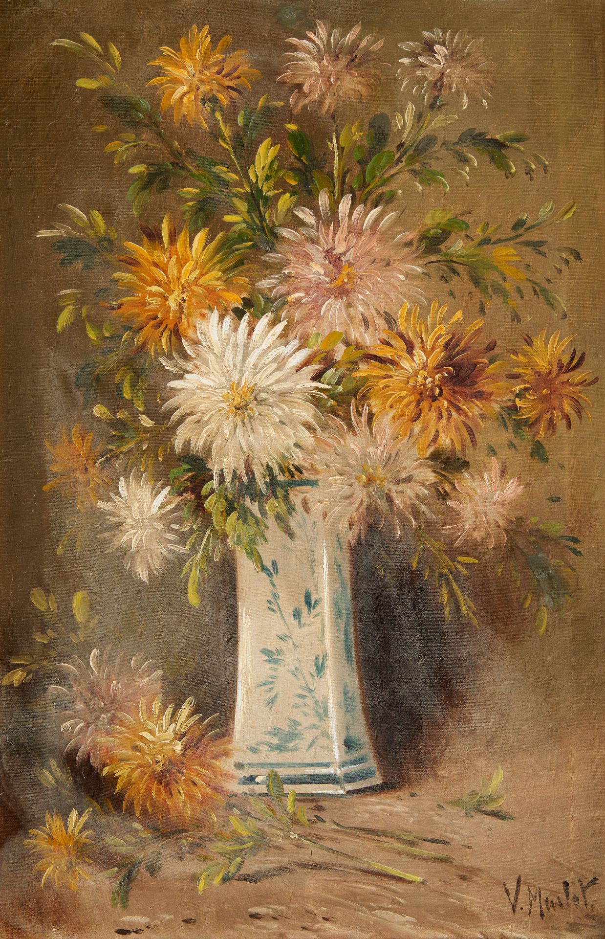 Henry SCHOUTEN École belge (1857/64-1927) Oil on canvas: Vase in bloom.

Signed:&hellip;