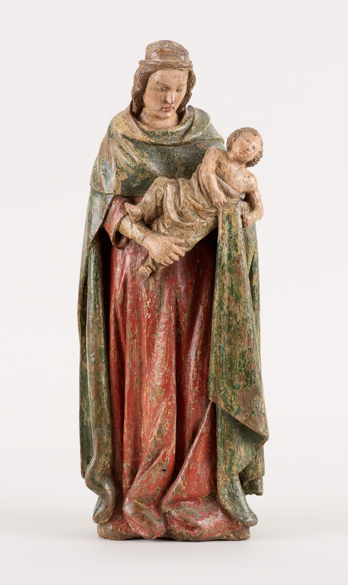 Travail germano bourguignon circa 1600. 多色木雕：圣母与圣婴。

尺寸：高43.5厘米。