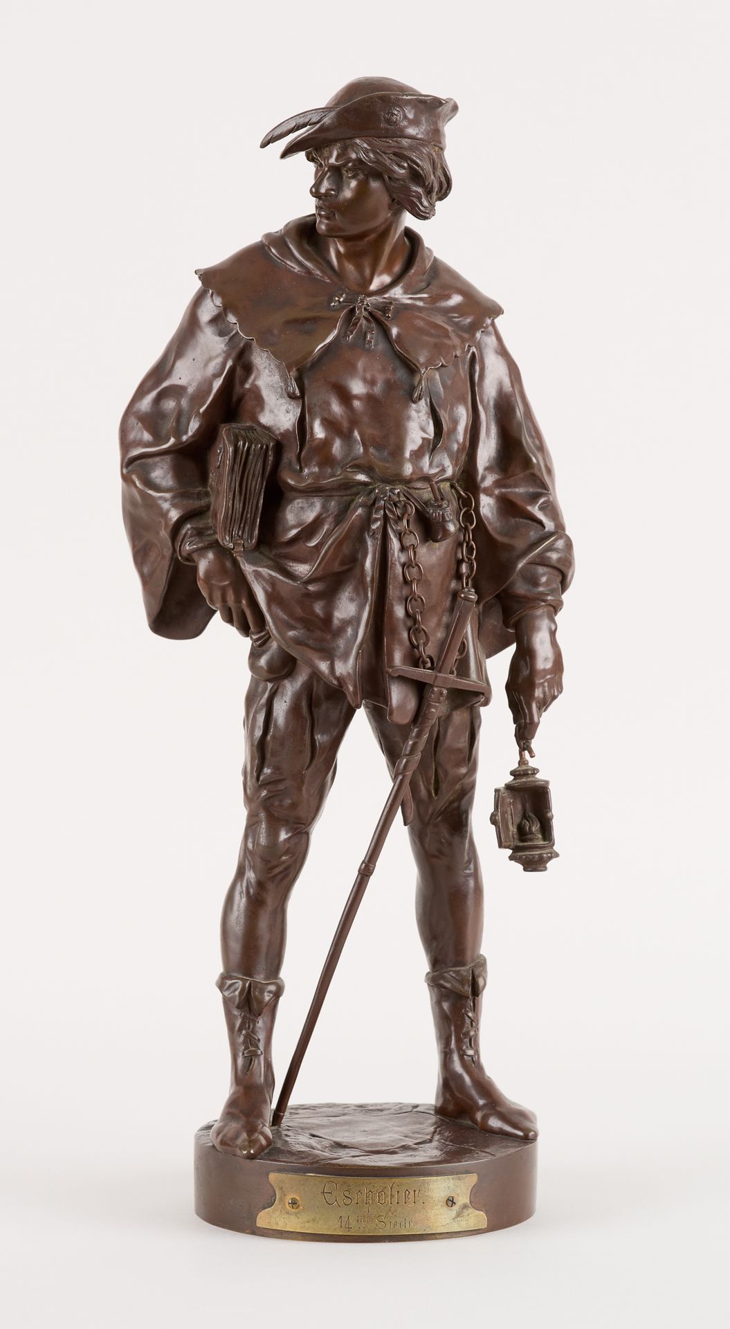 Emile Louis PICAULT École française (1833-1915) 带有棕色铜锈的青铜雕塑：14世纪的Escholier。

签名：&hellip;