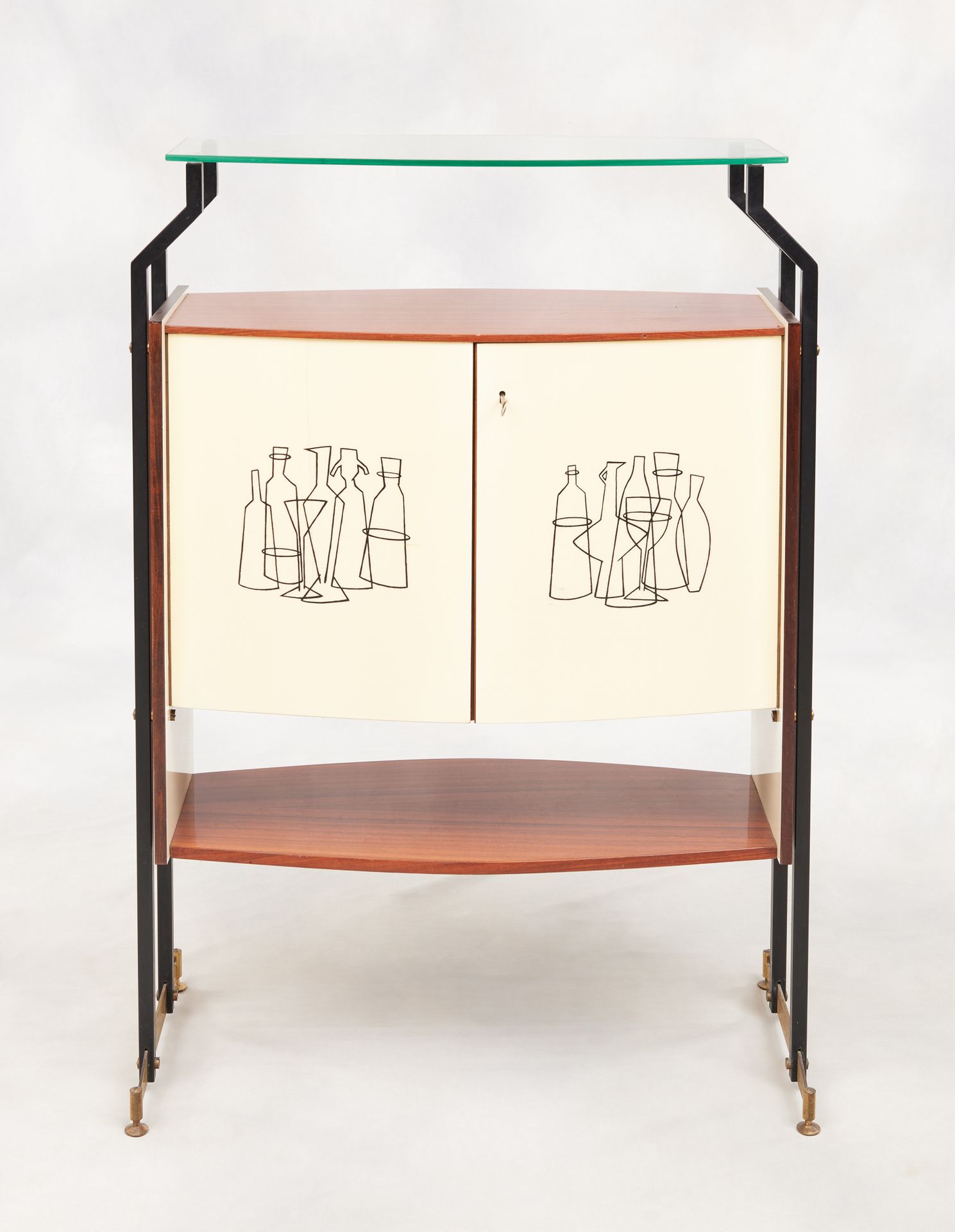 Gio Ponti, design italien. Bar furniture, black lacquered metal support, sapele &hellip;