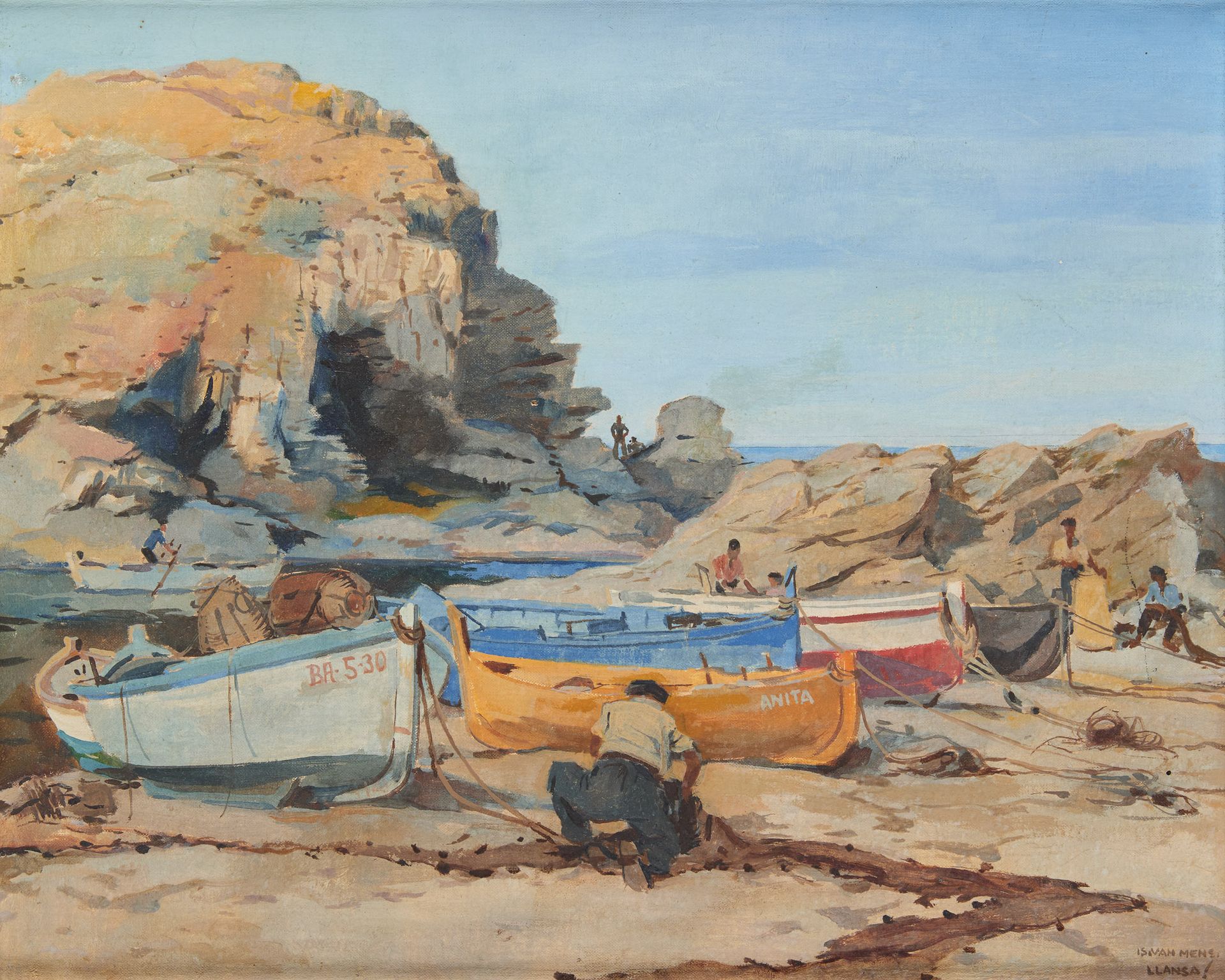 Isidore VAN MENS École belge (1890-1985) Huile sur toile: "Le rocher à Llansa (C&hellip;