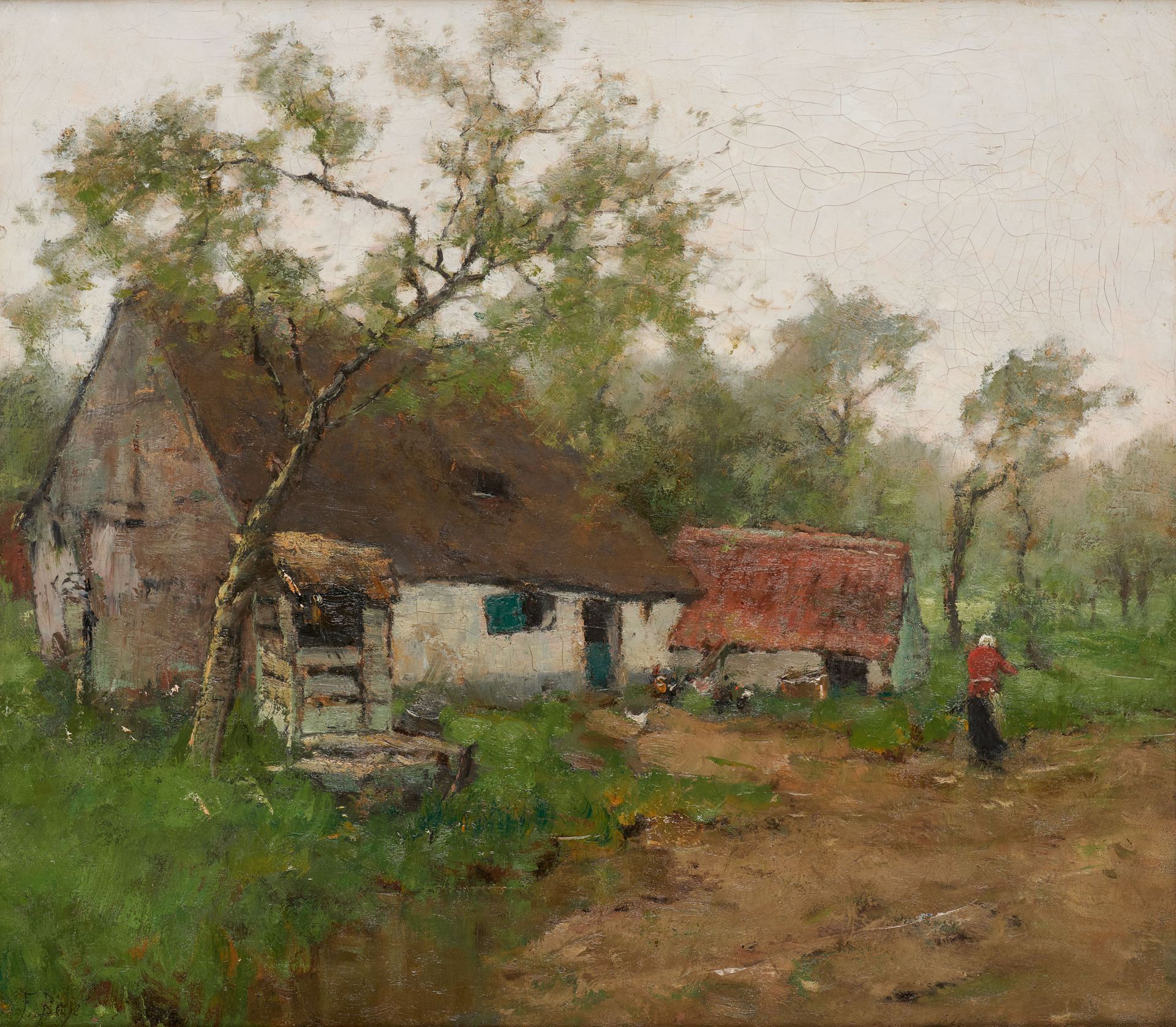 Frantz BINJÉ École belge (1835-1900) Huile sur toile: Le retour à la ferme.

Sig&hellip;