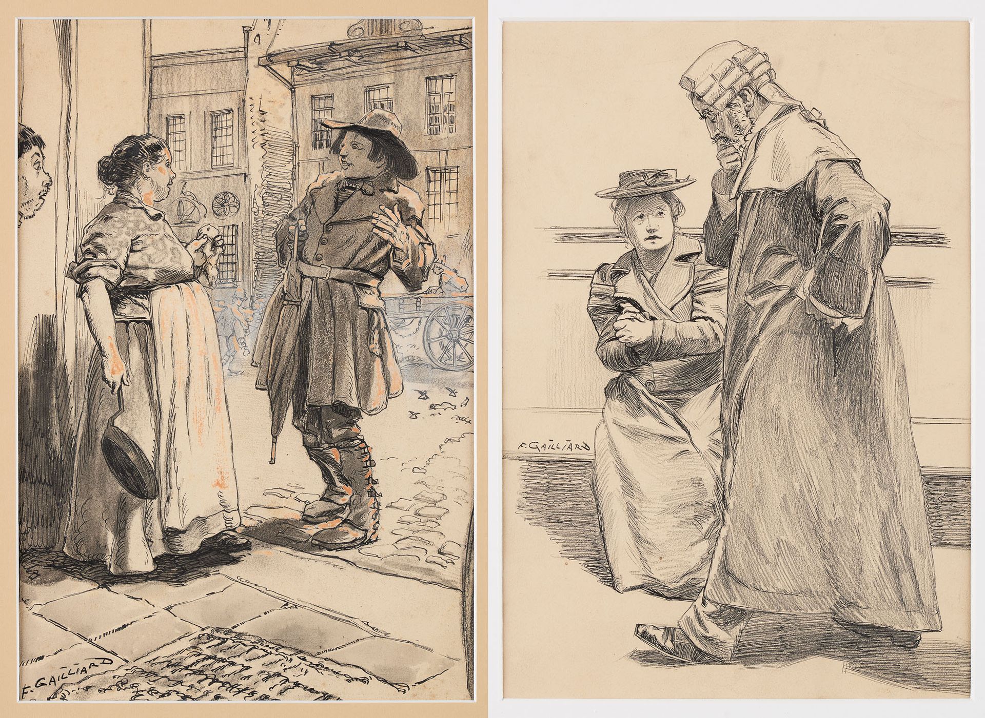 Frans GAILLIARD École belge (1861-1932) Techniques mixtes sur papier (lot de deu&hellip;