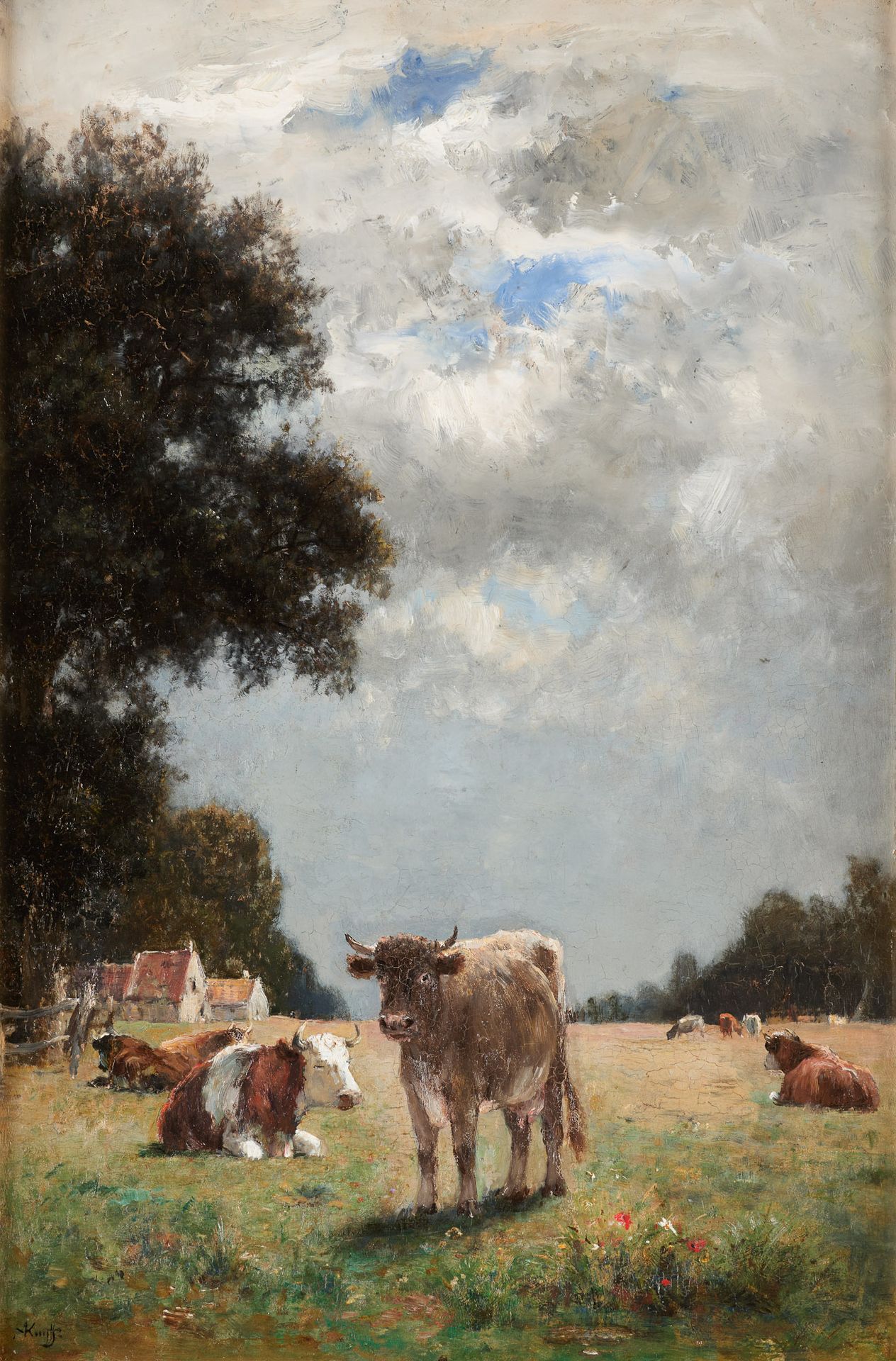 Alfred DE KNYFF École française (1819-1885) Huile sur panneau: Vaches au pré.

S&hellip;