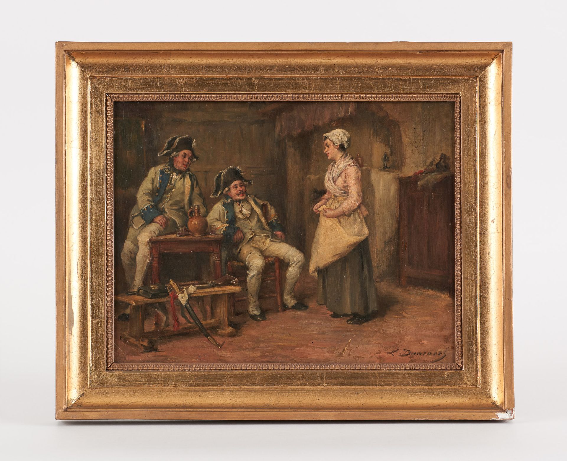 Léon DANSAERT École belge (1830-1909) Oil on canvas: Rendez-vous at the tavern. &hellip;
