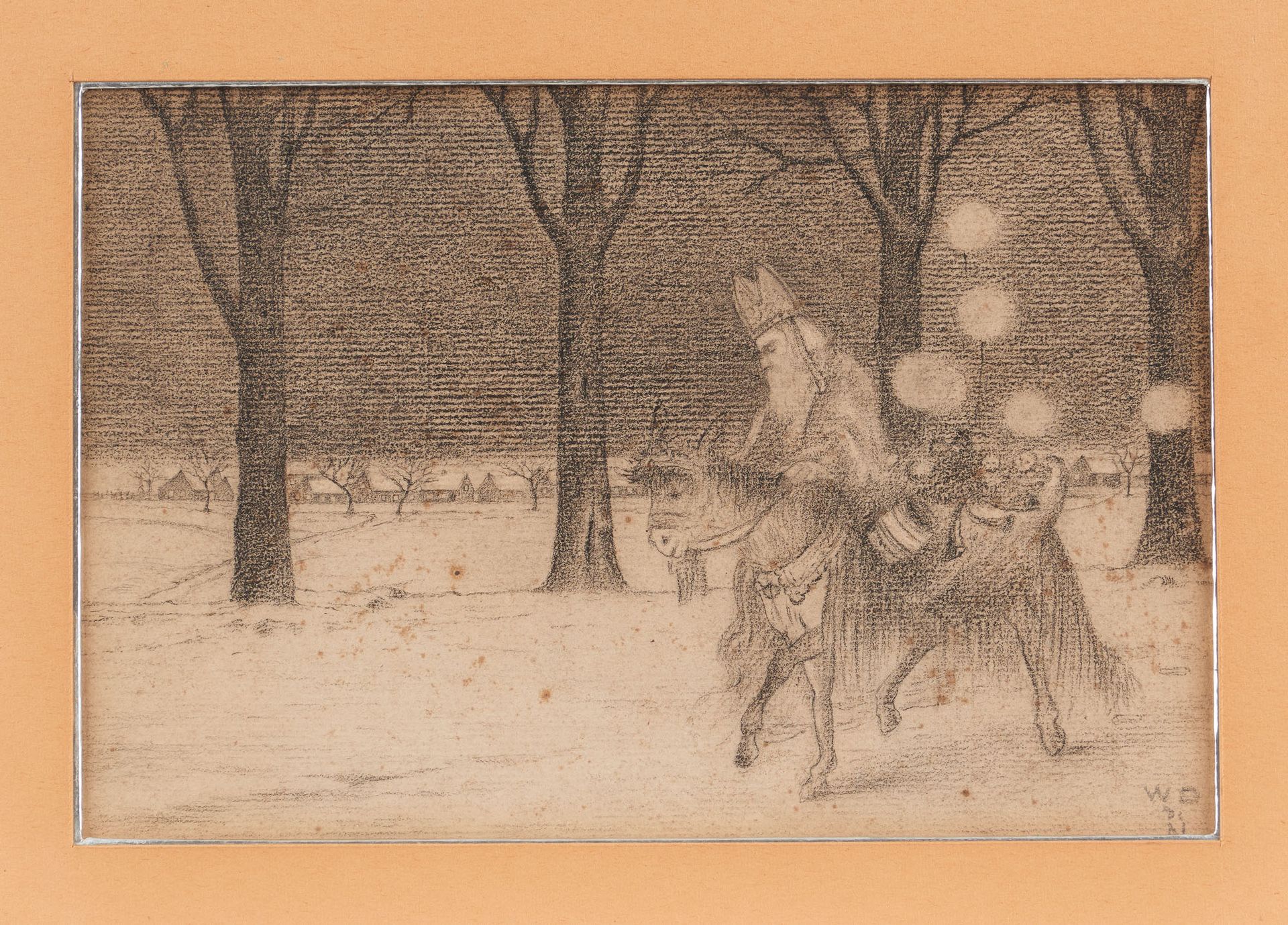 William DEGOUVE DE NUNCQUES École belge (1867-1935) 纸上铅笔画："佛兰德斯的圣尼古拉传说"。

背面有Mon&hellip;