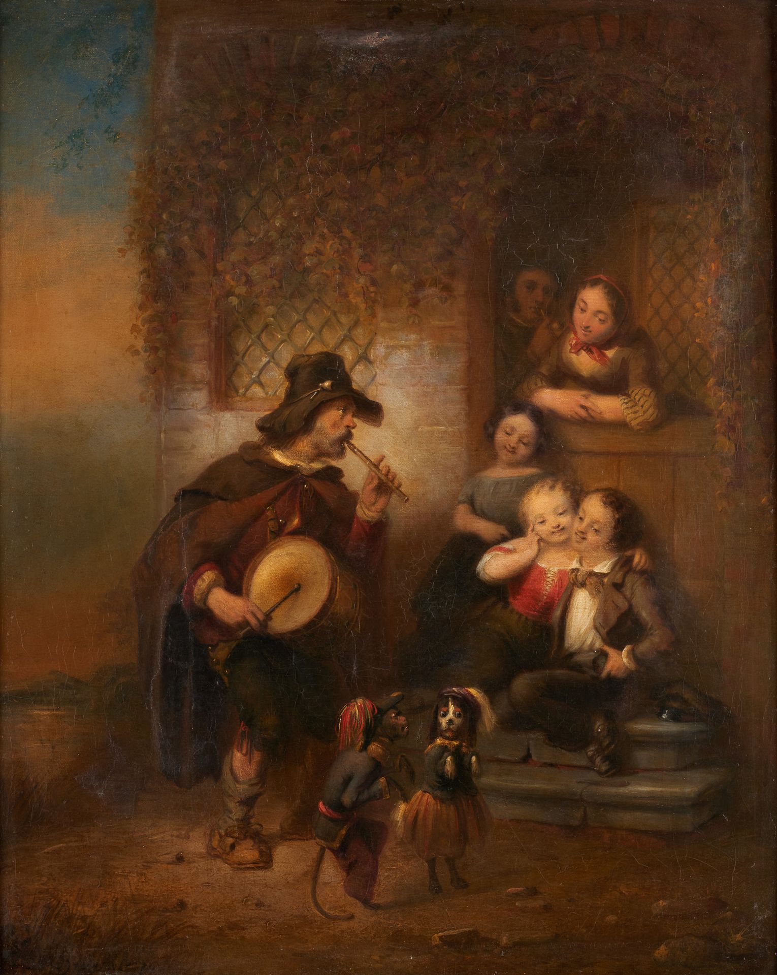 F. DE BRAEKELEER (École belge 19e). Olio su tela (foderato): La famiglia sotto l&hellip;