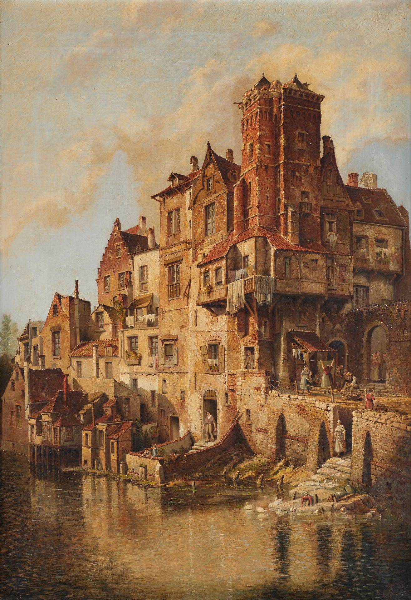 Edouard François DEPRÉ École belge (act.C.1884) Óleo sobre lienzo: "Vieja Brusel&hellip;
