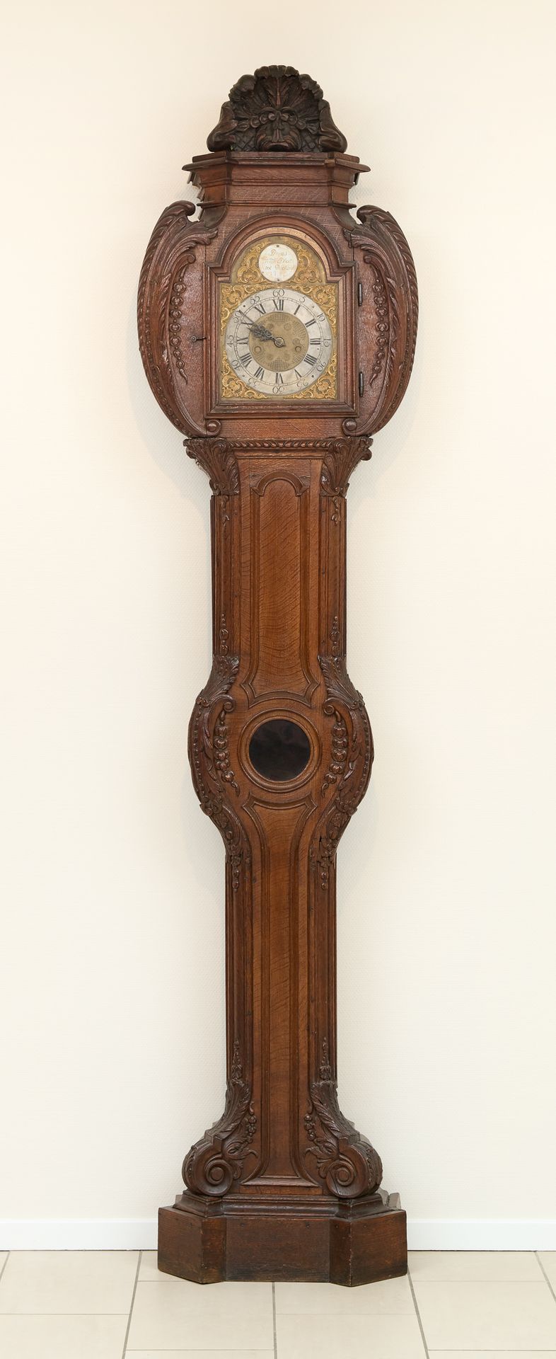 École hollandaise 18e. Piece of furniture: Important oak parquet clock, called "&hellip;