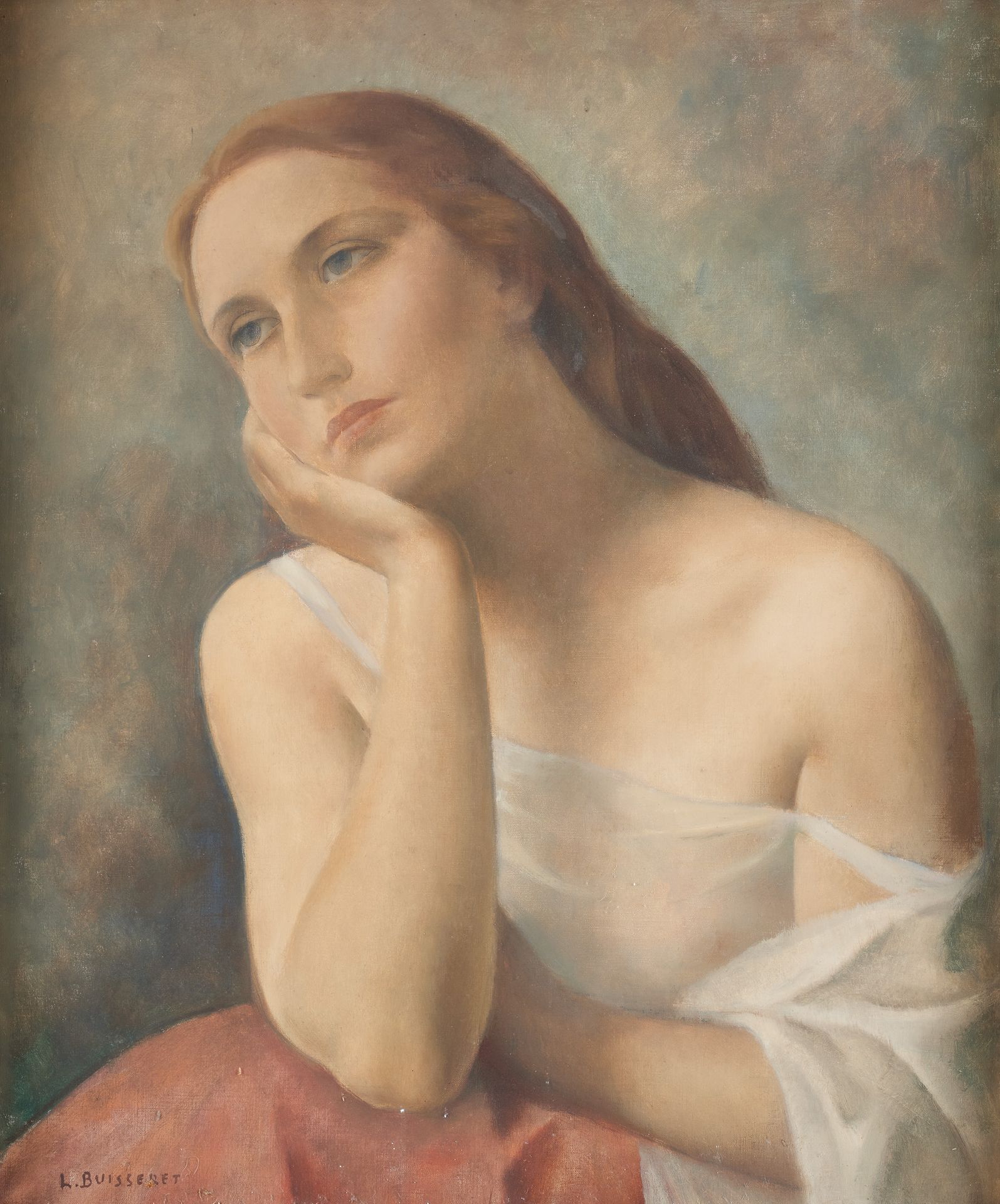 Louis BUISSERET École belge (1888-1956) 布面油画：沉思。

签名：L. Buisseret。

尺寸：60 x 50厘米&hellip;