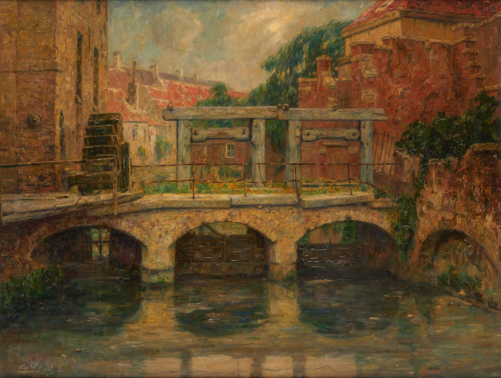 Ferdinand WILLAERT École belge (1861-1938) 布面油画：《斯海尔德河上的老锁》。

签名：费德.维拉特，在布鲁塞尔美术宫&hellip;