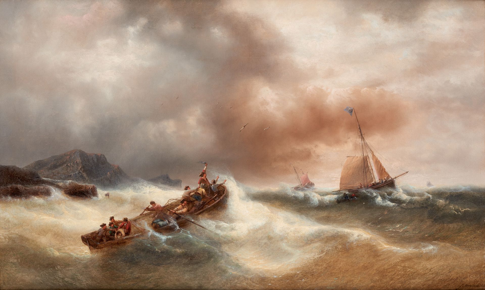 François Etienne MUSIN École belge (1820-1888) 布面油画（内衬）。海上救援。

签名：F. Musin。

(修复&hellip;