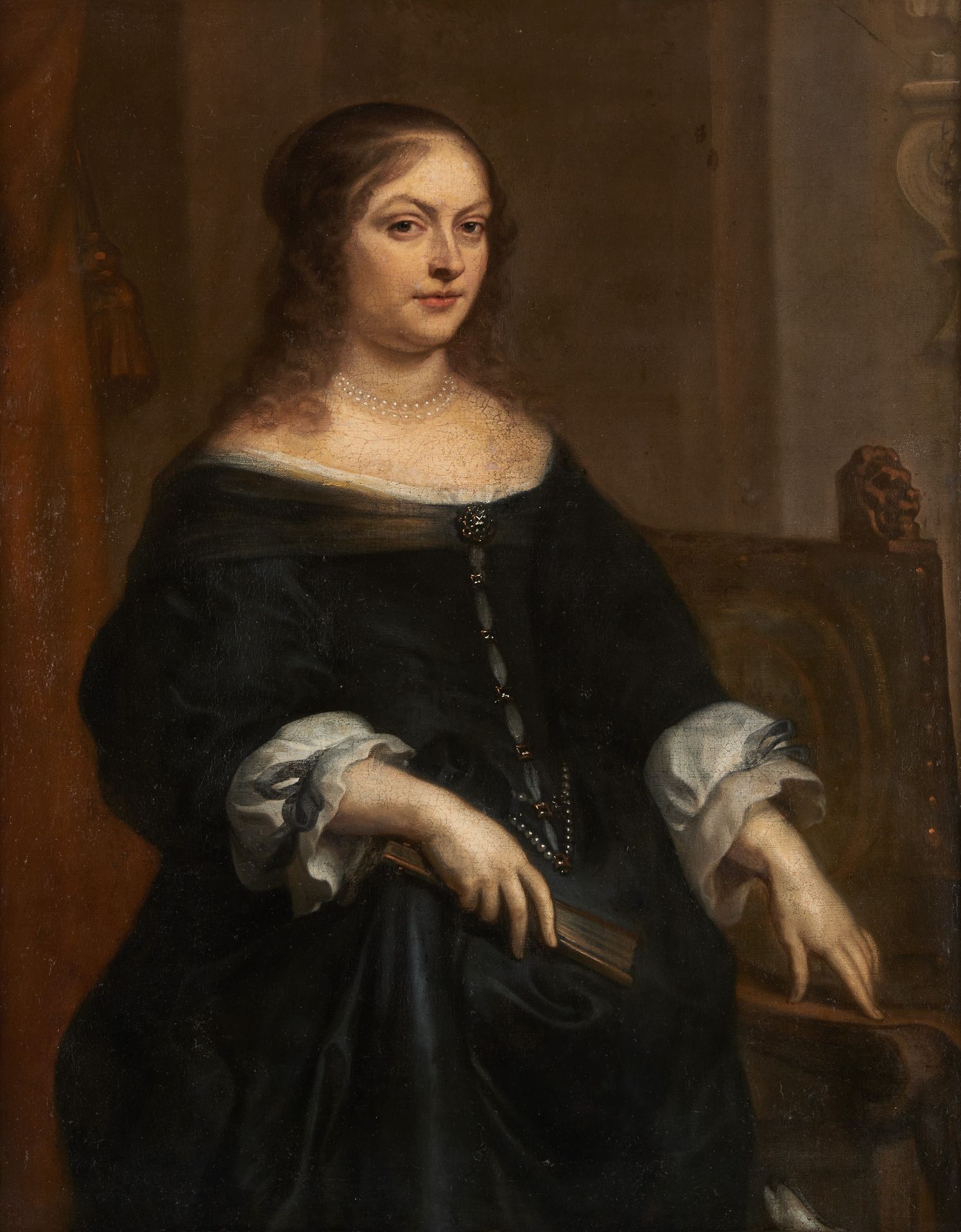 École flamande 17e. Oil on canvas (lined): Female portrait.

(restorations).

Si&hellip;