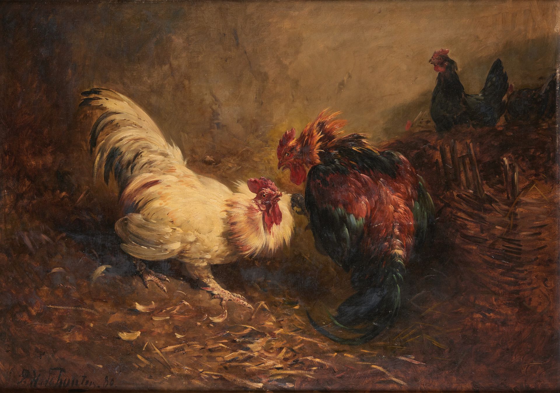 Paul et Henry SCHOUTEN (École belge 19/20e) 布面油画：斗鸡。

签名和日期：P. H. Schouten 80.

&hellip;