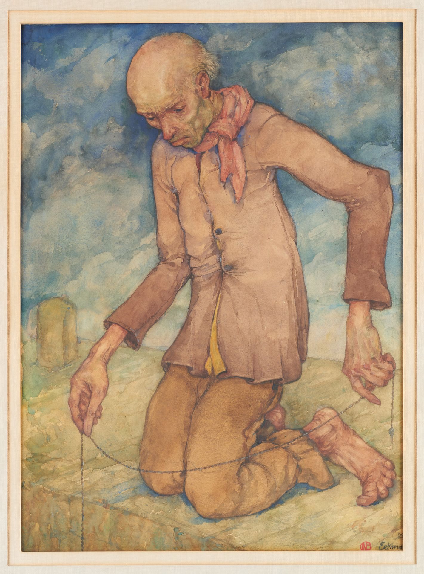 Nikolaas Mathijs EEKMAN École belge (1889-1973) Watercolour on paper: Angling. 
&hellip;