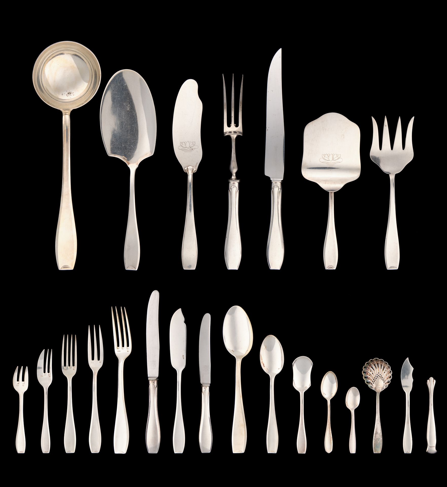 Wiskemann, travail Art Déco. Silverware: Silver-plated household set consisting &hellip;