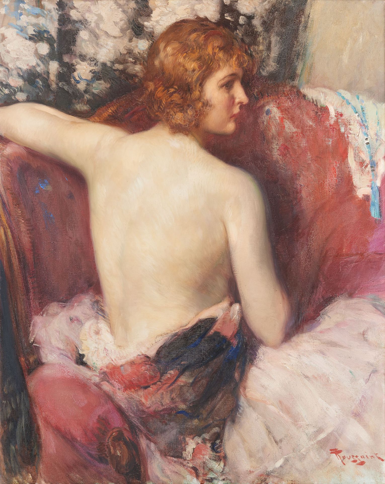 Fernand TOUSSAINT École belge (1873-1955/56) 布面油画：年轻女子从后面裸体的轮廓。

签名：F. Toussaint&hellip;