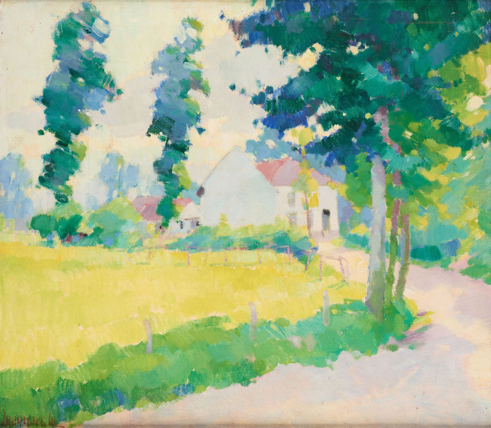 Maurice MEYNART École belge (1894-1976) 布面油彩：阳光小巷。

签名：M. Meynart。

尺寸：63,5 x 72&hellip;