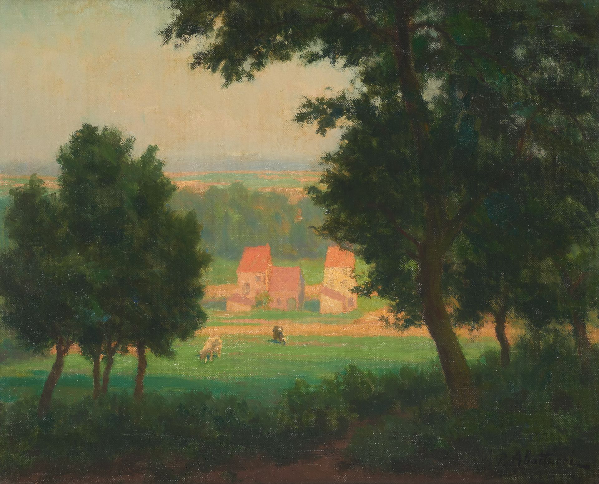 Pierre ABATUCCI École belge (1871-1942) 布面油画："阳光屋"。

签名：P. Abattucci，框架背面有标题。

尺&hellip;