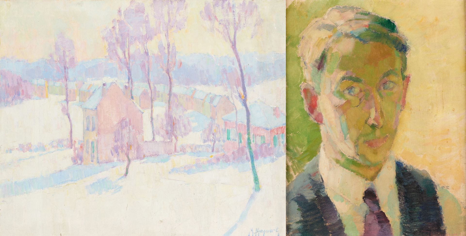 Maurice MEYNART École belge (1894-1976) Oils on canvas (set of two): "Snowy land&hellip;