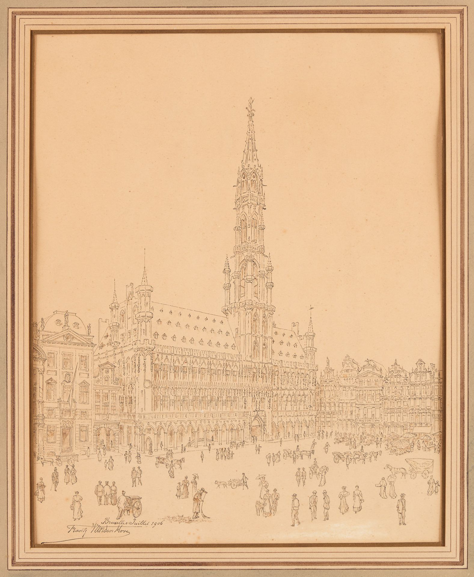 Franz VAN DEN HOVE École belge (1846-1921) Disegno a matita e lava su carta: Ved&hellip;