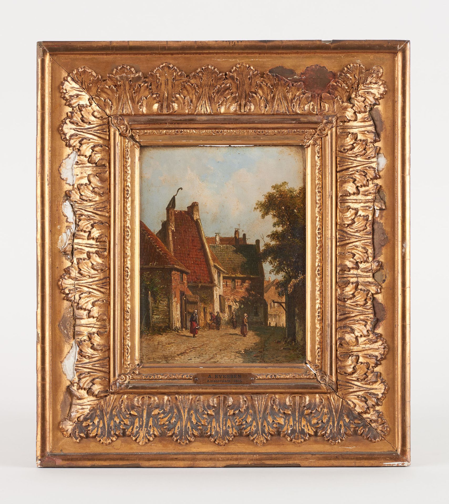 Adrianus EVERSEN École hollandaise (1818-1897) 板上油画：热闹的小巷。

签名：A. Eversen。

尺寸：1&hellip;