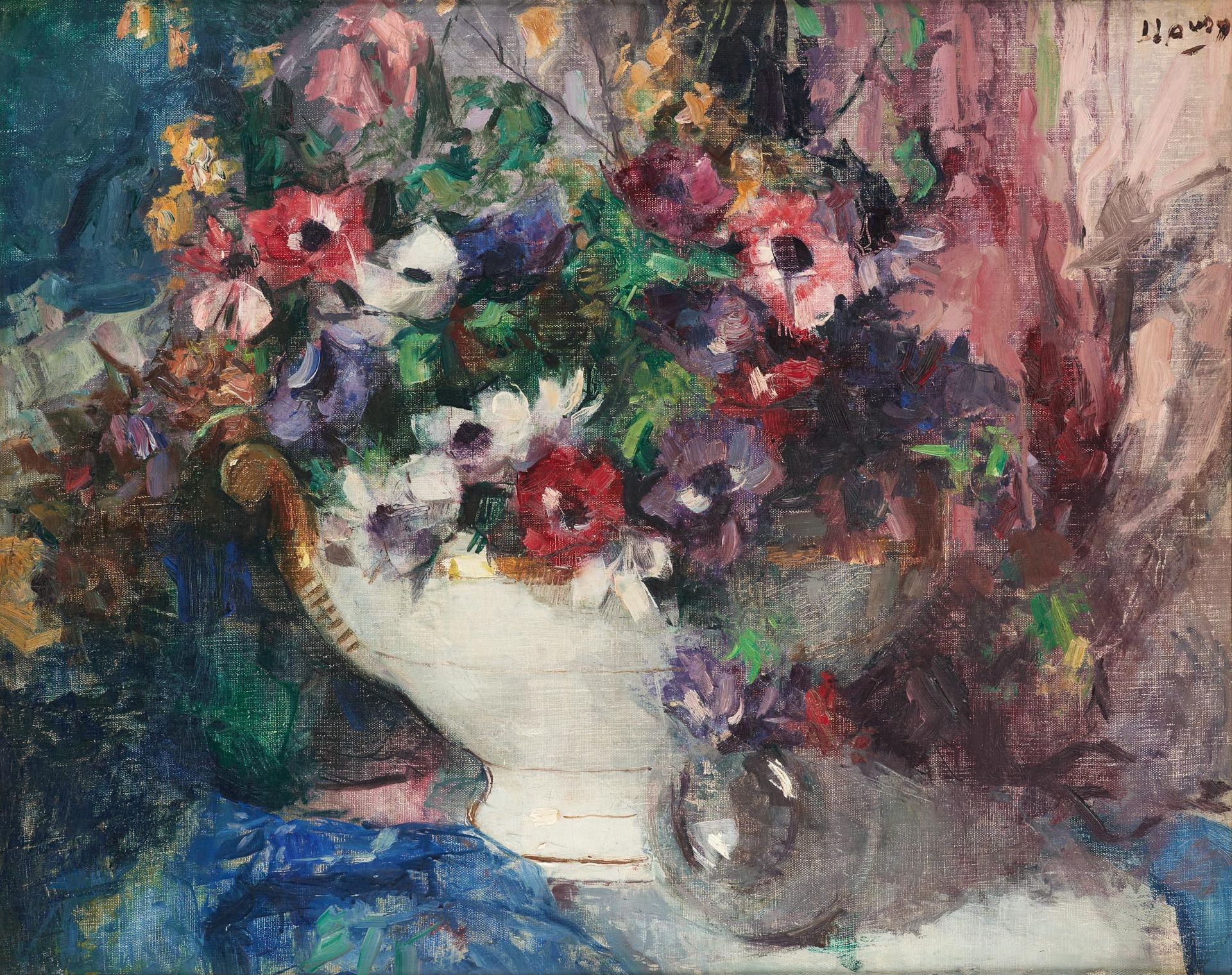 Jean LAUDY École belge (1877-1956) Huile sur toile: Composition florale sur un e&hellip;