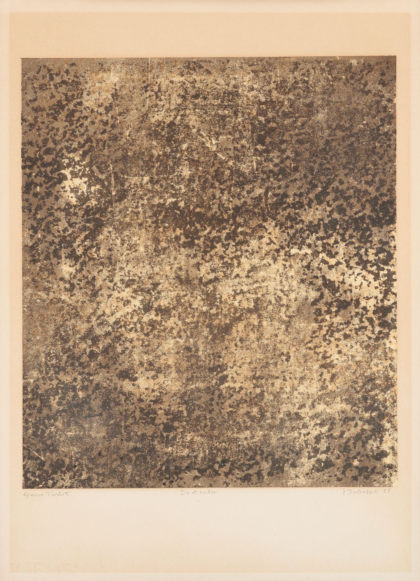 Jean DUBUFFET École française (1901-1985) 印刷品，石版画："金与影"。

题目，签名和日期：J. Dubuffet 5&hellip;
