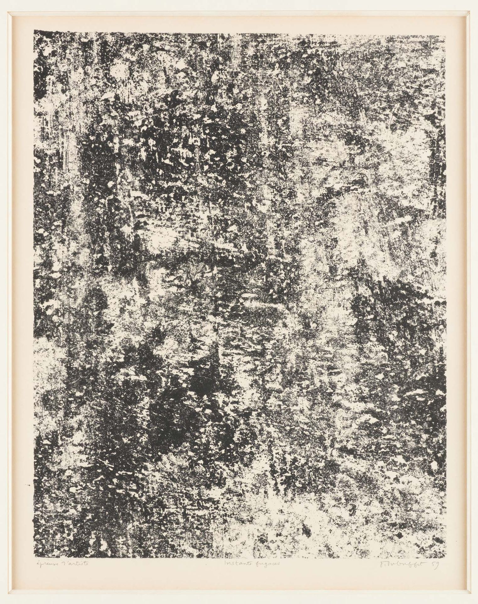 Jean DUBUFFET École française (1901-1985) 印刷品，石版画："Instants fugaces"。

题目，签名和日期：&hellip;
