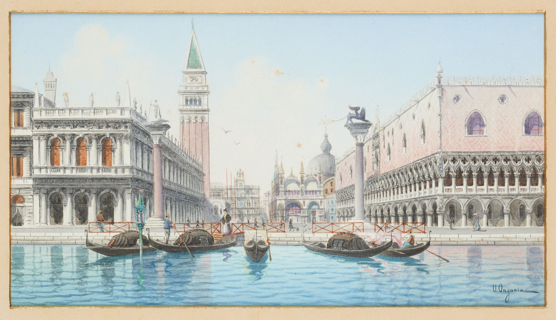 Umberto ONGANIA École italienne (1860-1896) Aquarelle sur papier: Vue de la Plac&hellip;