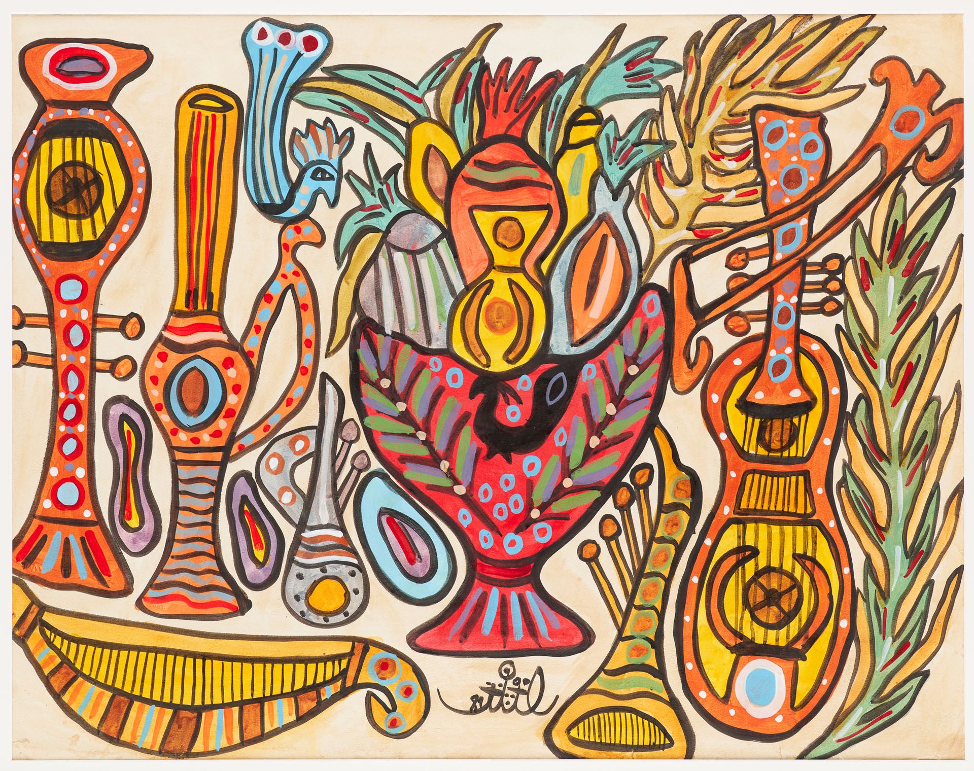 Mahieddine BAYA École algérienne (1931-1998) 
Acuarela sobre papel: Instrumentos&hellip;