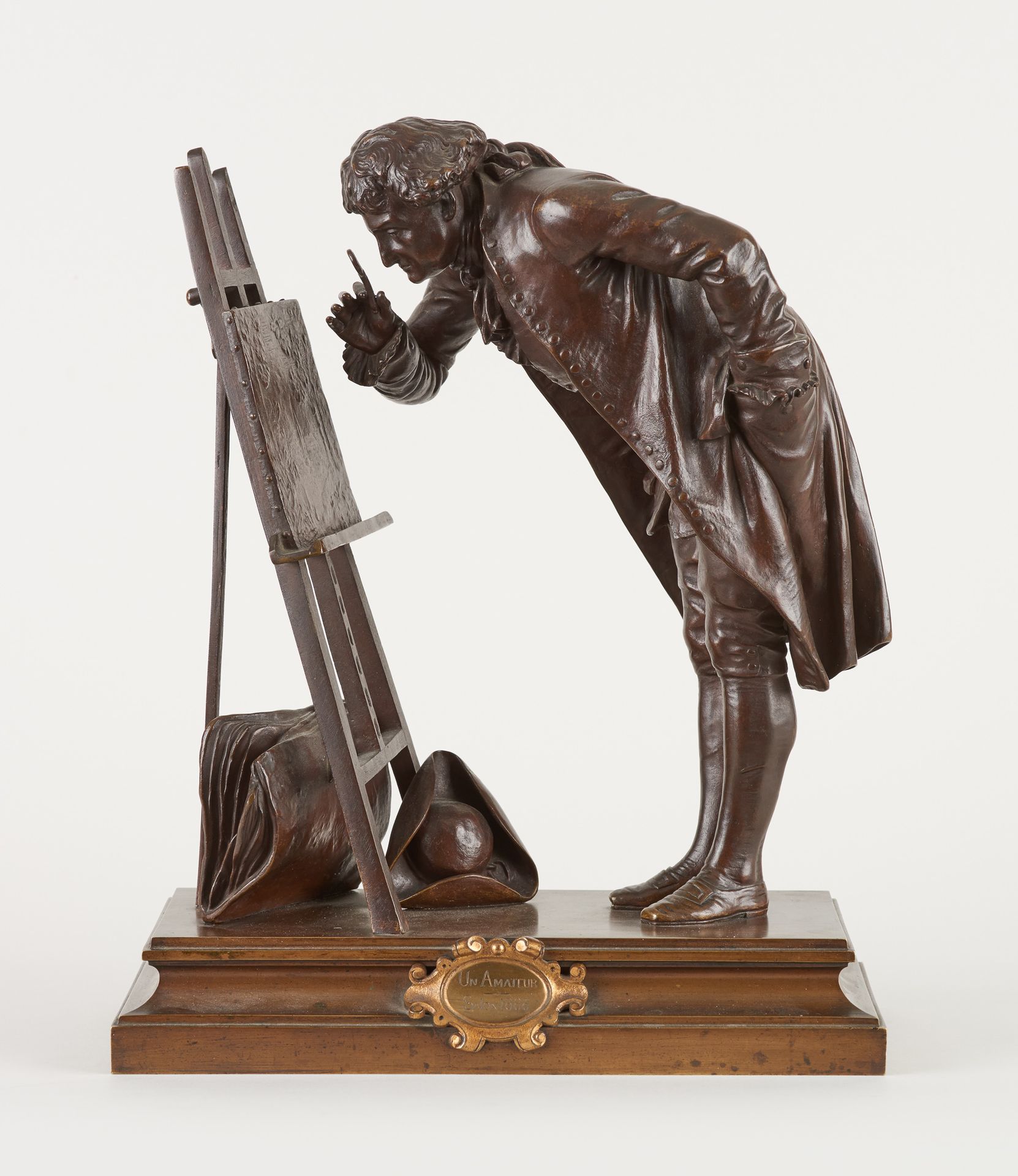 Pierre Louis DÉTRIER École française (1822-1897) 带有棕色铜锈的青铜雕塑：1888年沙龙上的一个业余爱好者。

&hellip;