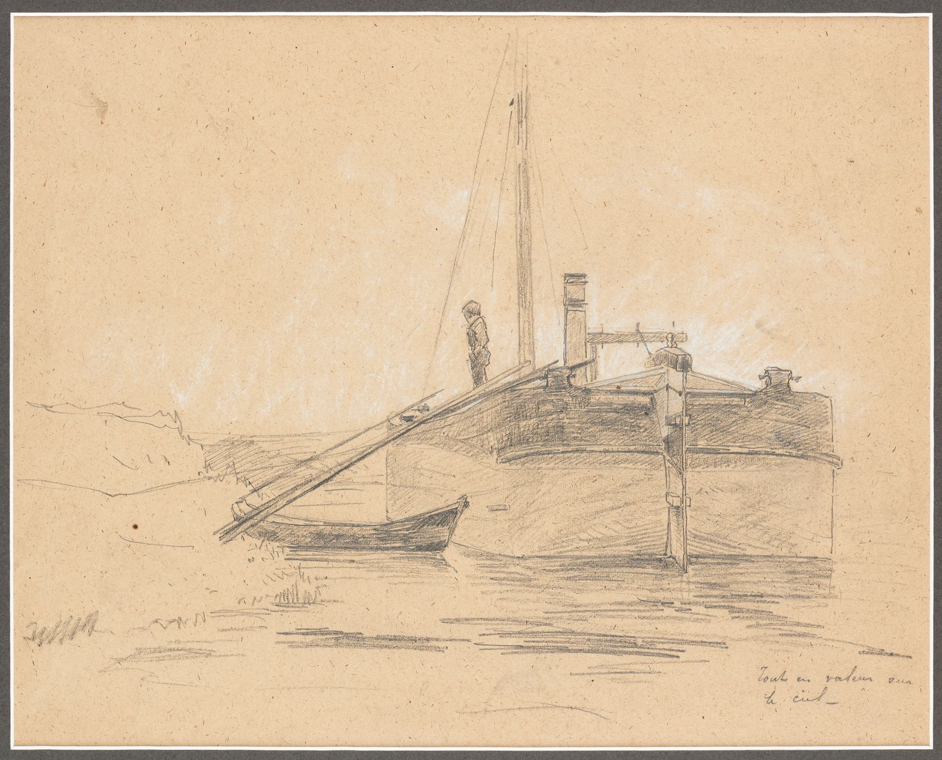Adrien-Charles LE MAYEUR DE MERPRES École belge (1844-1923) 纸上炭笔画：男人在他的驳船上。

作者：&hellip;